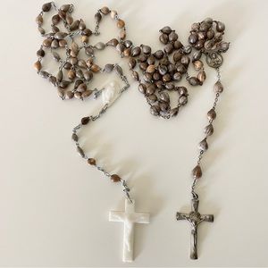 Vintage lot of 2 JOBS TEARS rosary catholic beaded cross Italy seed bead INRI